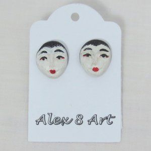 New Unique Hand Painted Lady's Face Stud Earrings